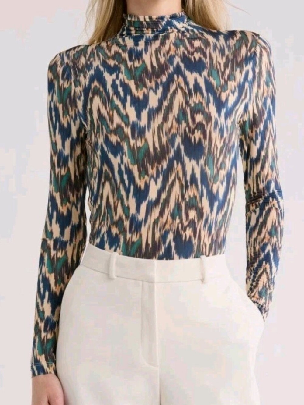 Ulla Johnson Size Small Aurelia Blue & Cream Long Sleeve Turtleneck Top $220